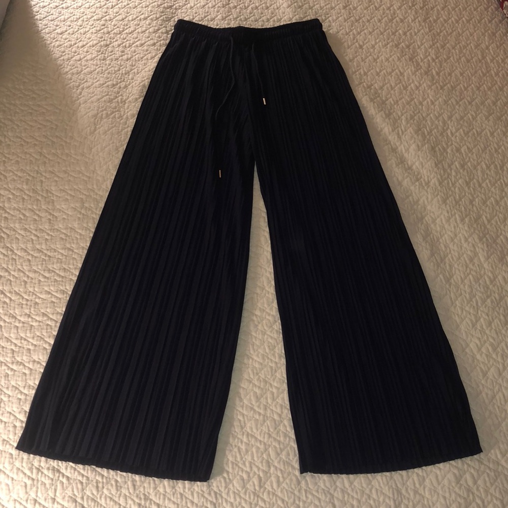 Navy Blue Ruffled Flowy Pants